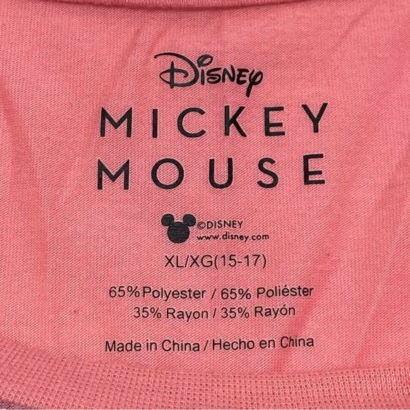 Disney Mickey Mouse Juniors XL/15-17 Chalk Print Tee Shirt Pink Short Sleeve Fun - Picture 4 of 7
